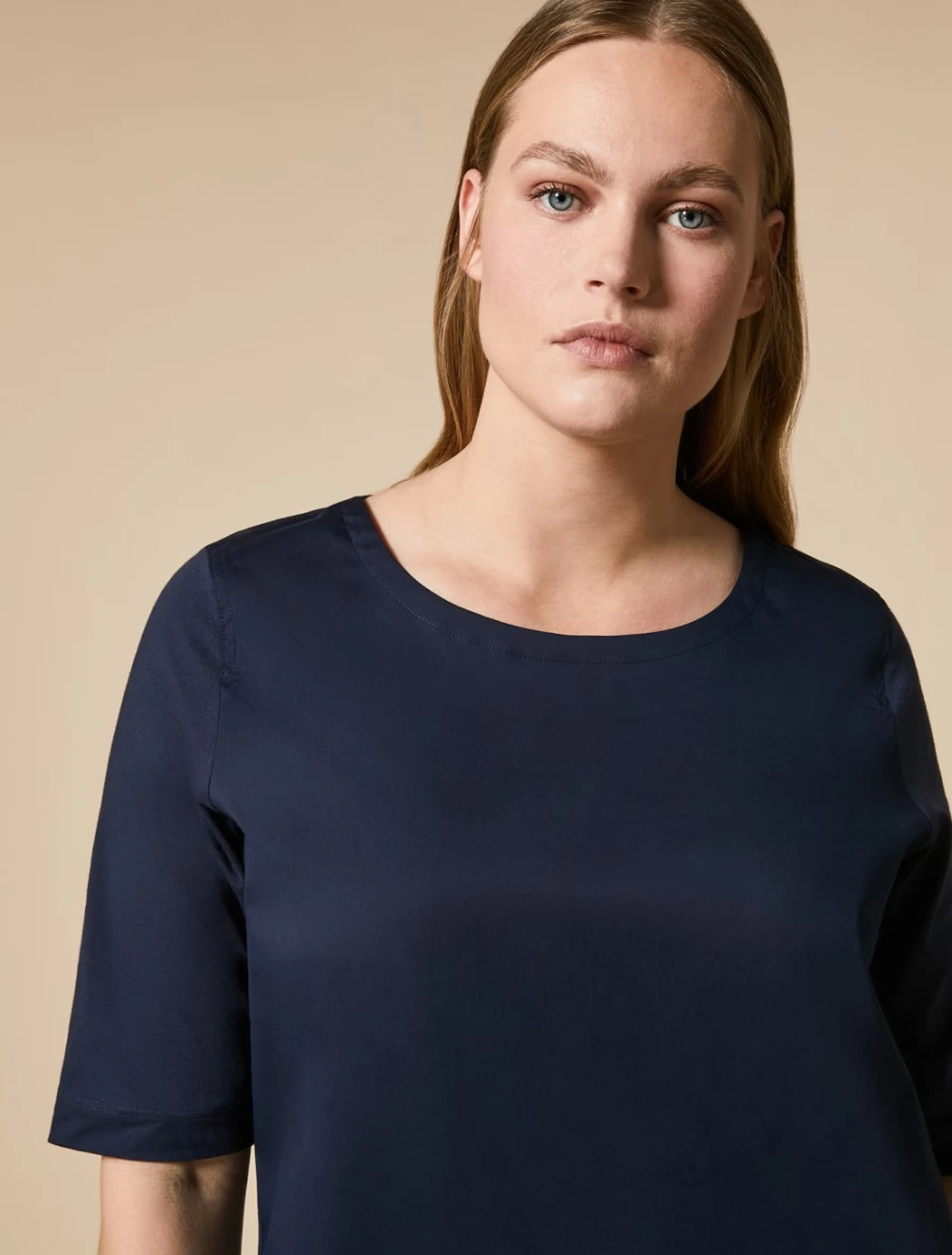 "Marina Rinaldi Women's Dark Navy Poplin & Jersey Blend T-Shirt"