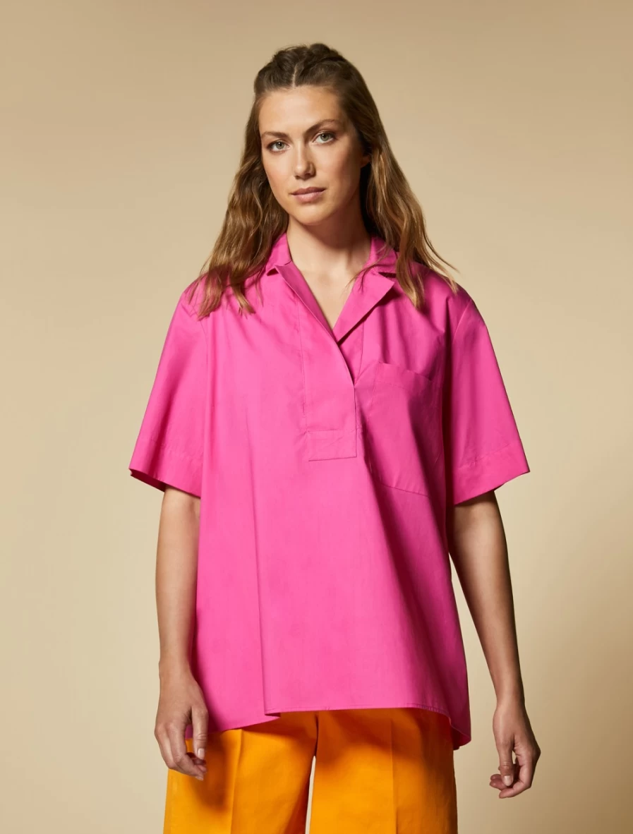 "Marina Rinaldi Women's Fuchsia Cotton Poplin Blouse | Elegant Feminine Top"