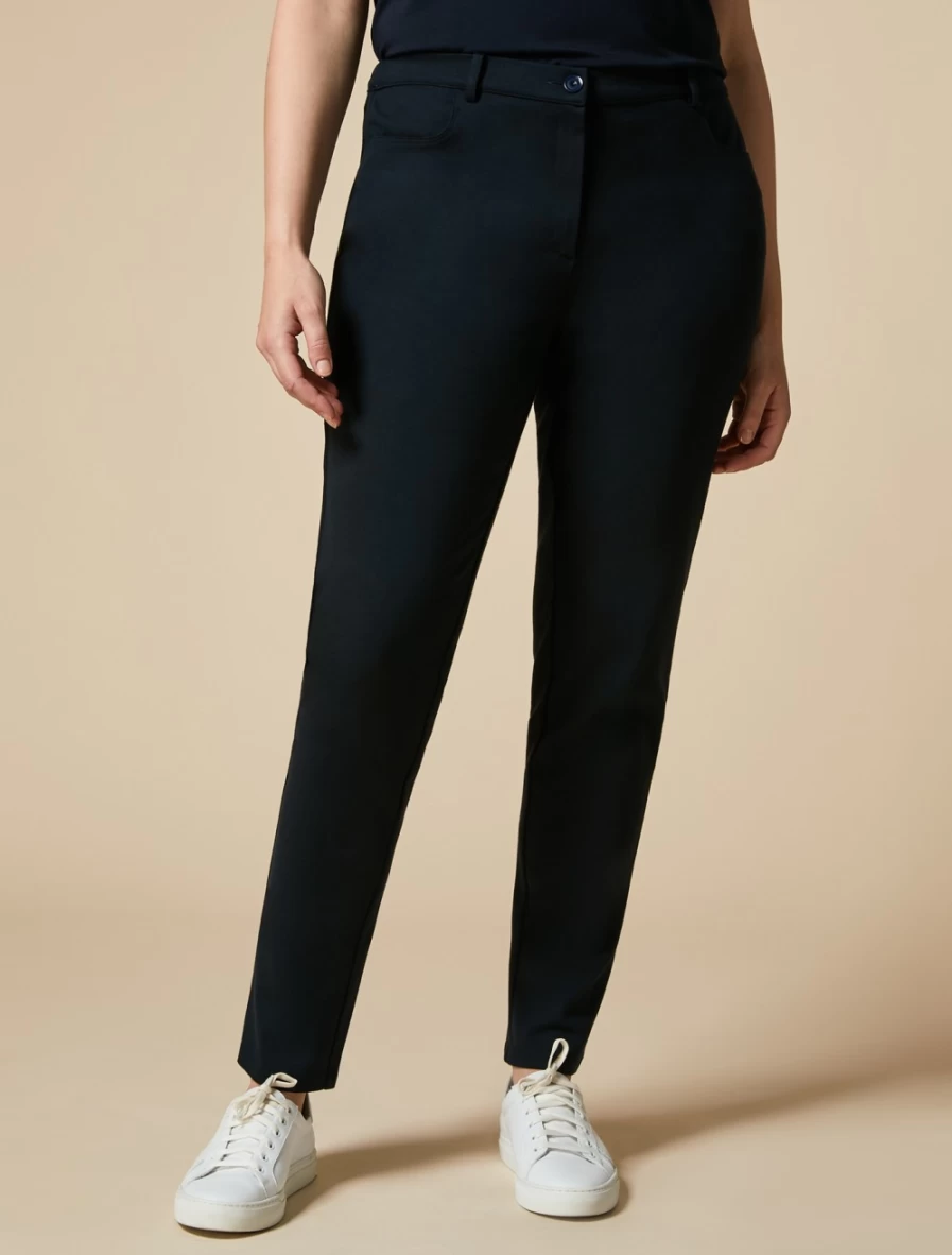 "Marina Rinaldi Women's Dark Navy Milan-Stitch Trousers | Premium High-Waisted Pants"