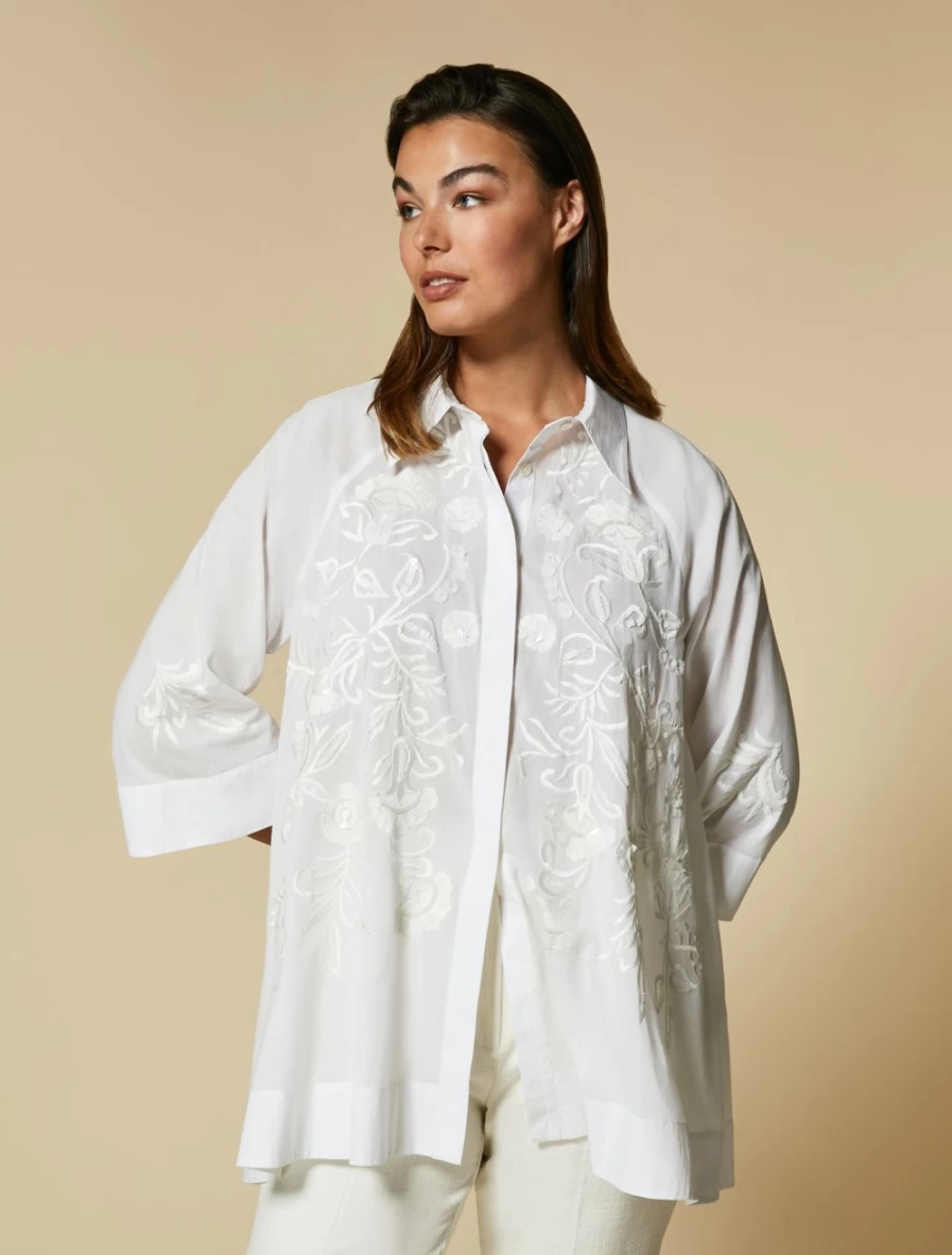 Marina Rinaldi Women's White Embroidered Voile Shirt - Elegant Feminine Top