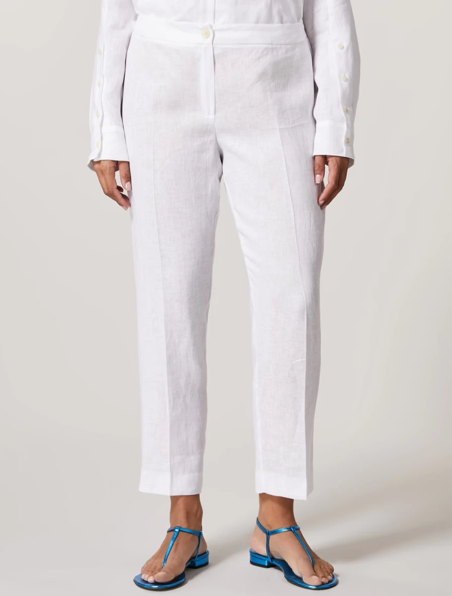 "Marina Rinaldi Women's White Linen Trousers | Lightweight Summer Pants"