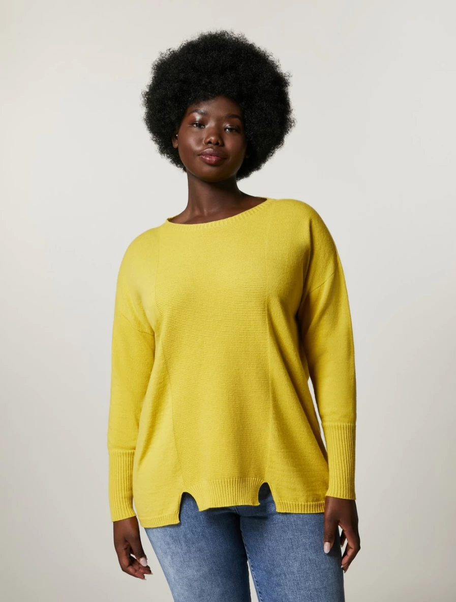"Marina Rinaldi Women's Mustard Cashmere-Blend Sweater | Soft Luxurious Knit"