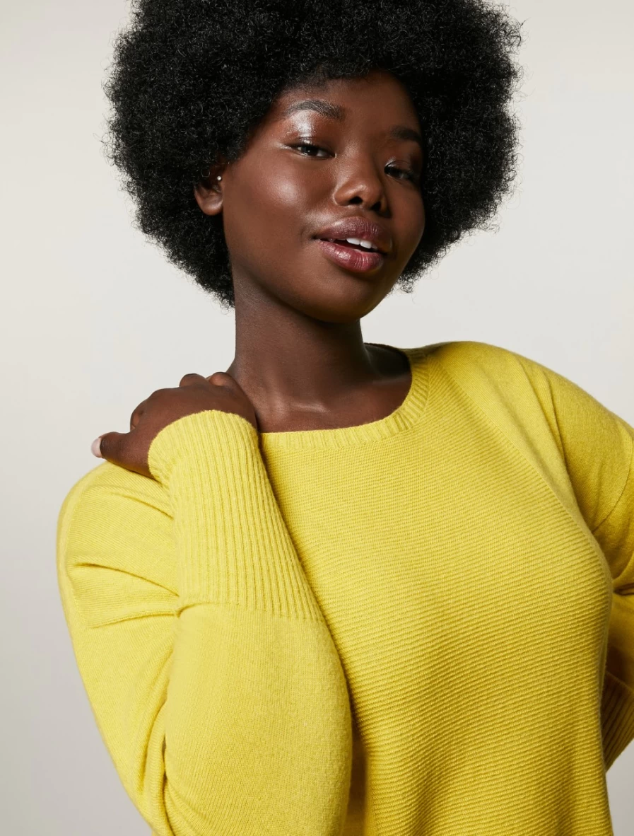 "Marina Rinaldi Women's Mustard Cashmere-Blend Sweater | Soft Luxurious Knit"