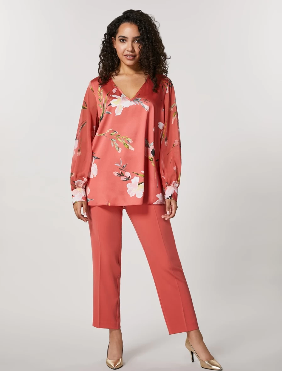 Marina Rinaldi Women's Rust Fluid Stretch Fabric Trousers | Comfortable & Stylish