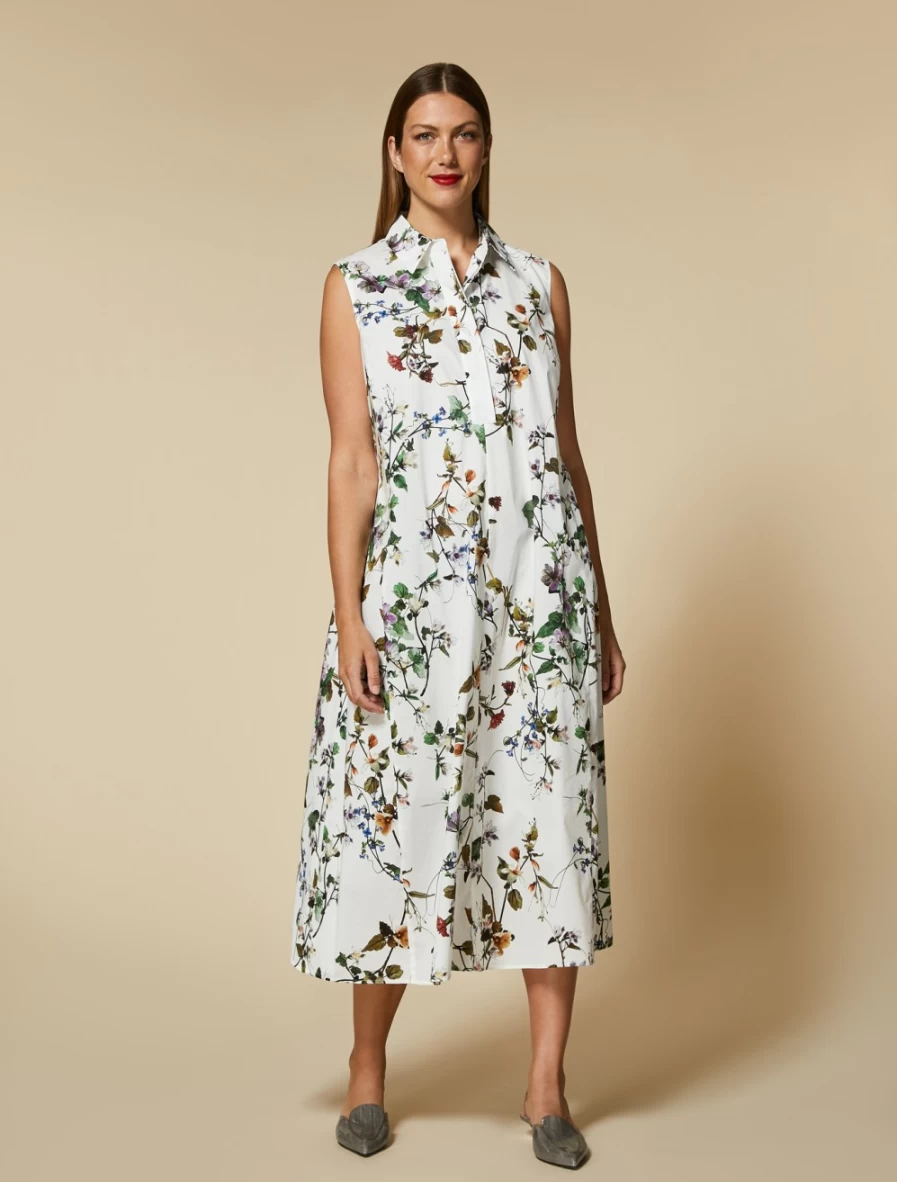"Marina Rinaldi Women's White Printed Poplin Dress"