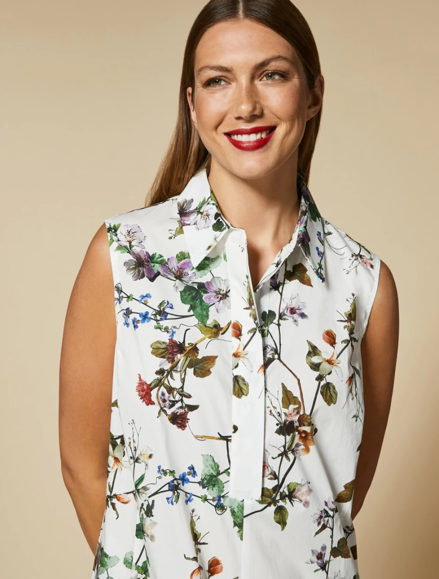 "Marina Rinaldi Women's White Printed Poplin Dress"