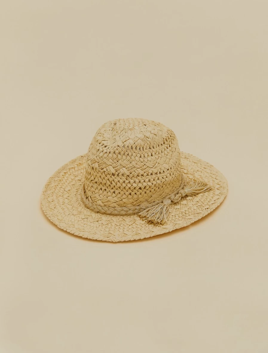 Marina Rinaldi Women's Beige Straw-Look Hat - Elegant Summer Wide Brim Sun Hat