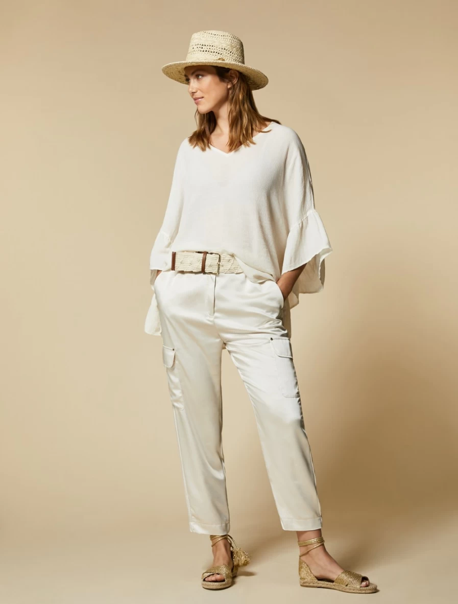 Marina Rinaldi Women's Beige Straw-Look Hat - Elegant Summer Wide Brim Sun Hat