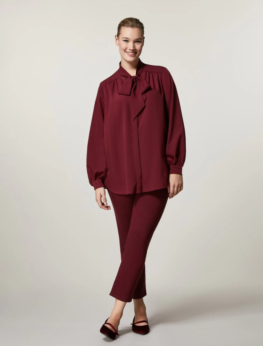 Marina Rinaldi Women's Bordeaux Garment-Dyed Twill Trousers