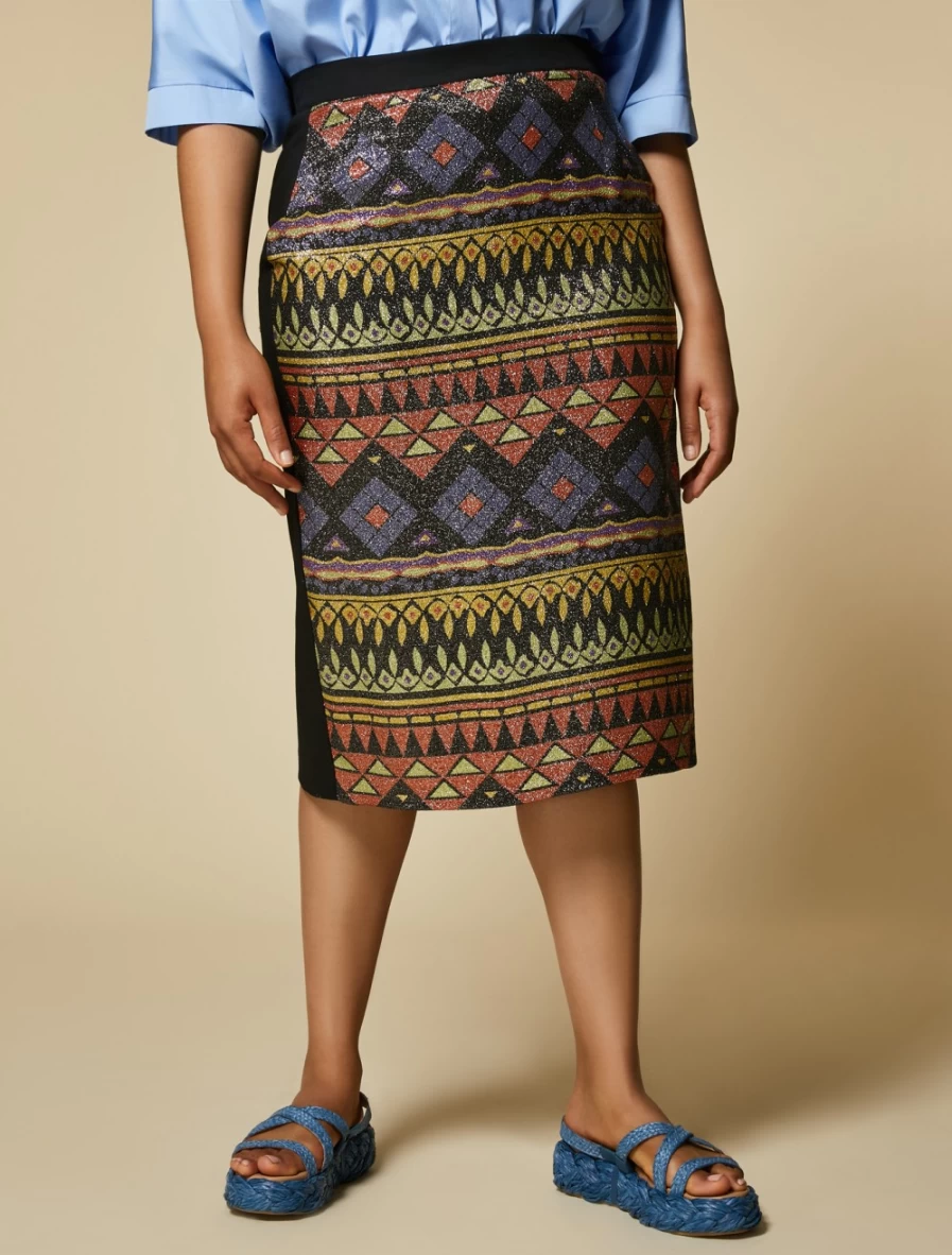 Marina Rinaldi Women's Black Print-Adorned Cady Skirt