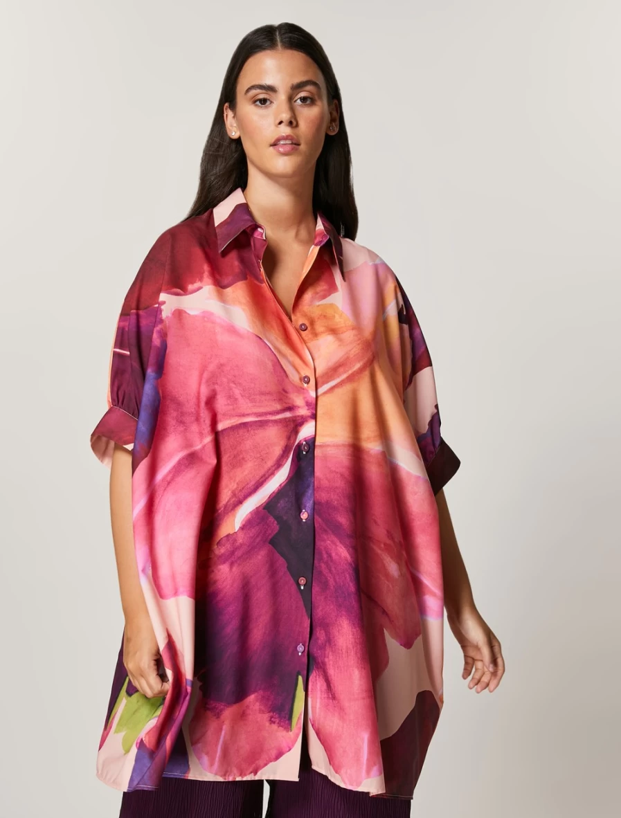"Marina Rinaldi Women's Pink Crepe De Chine Tunic Top"