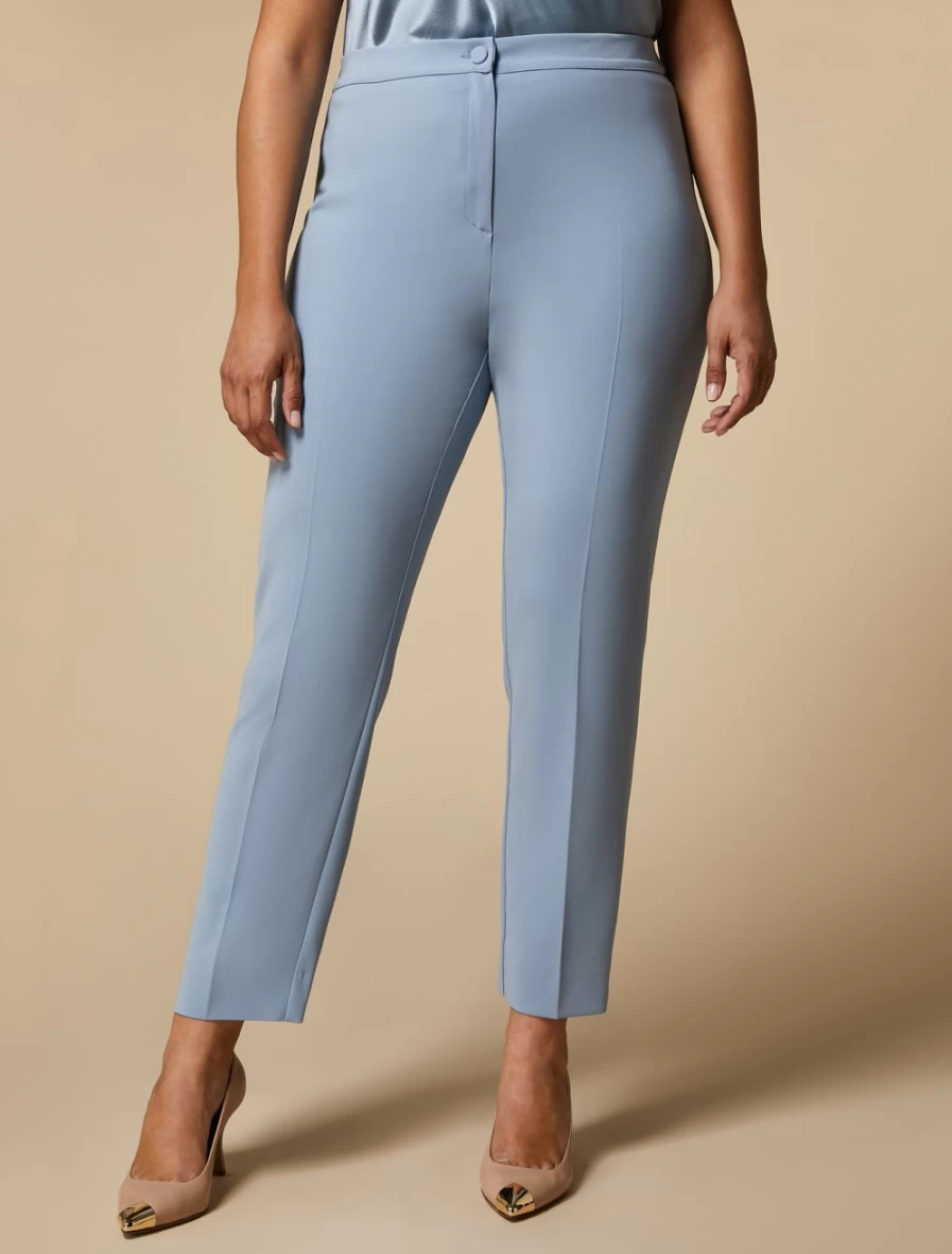 "Marina Rinaldi Women's Slim-Fit Triacetate Trousers in Ski Blue | Lightweight & Stylish"