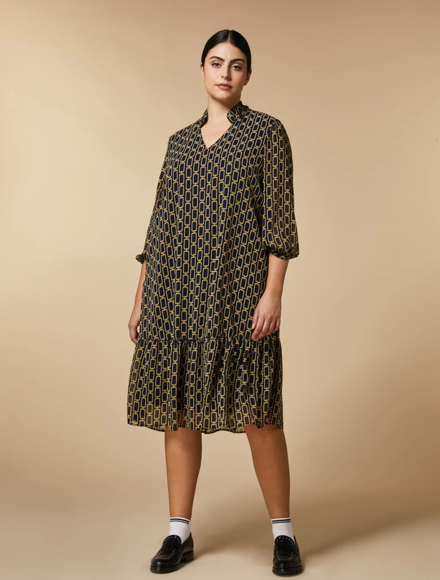 Marina Rinaldi Women's Dark Navy Printed Georgette Midi Dress