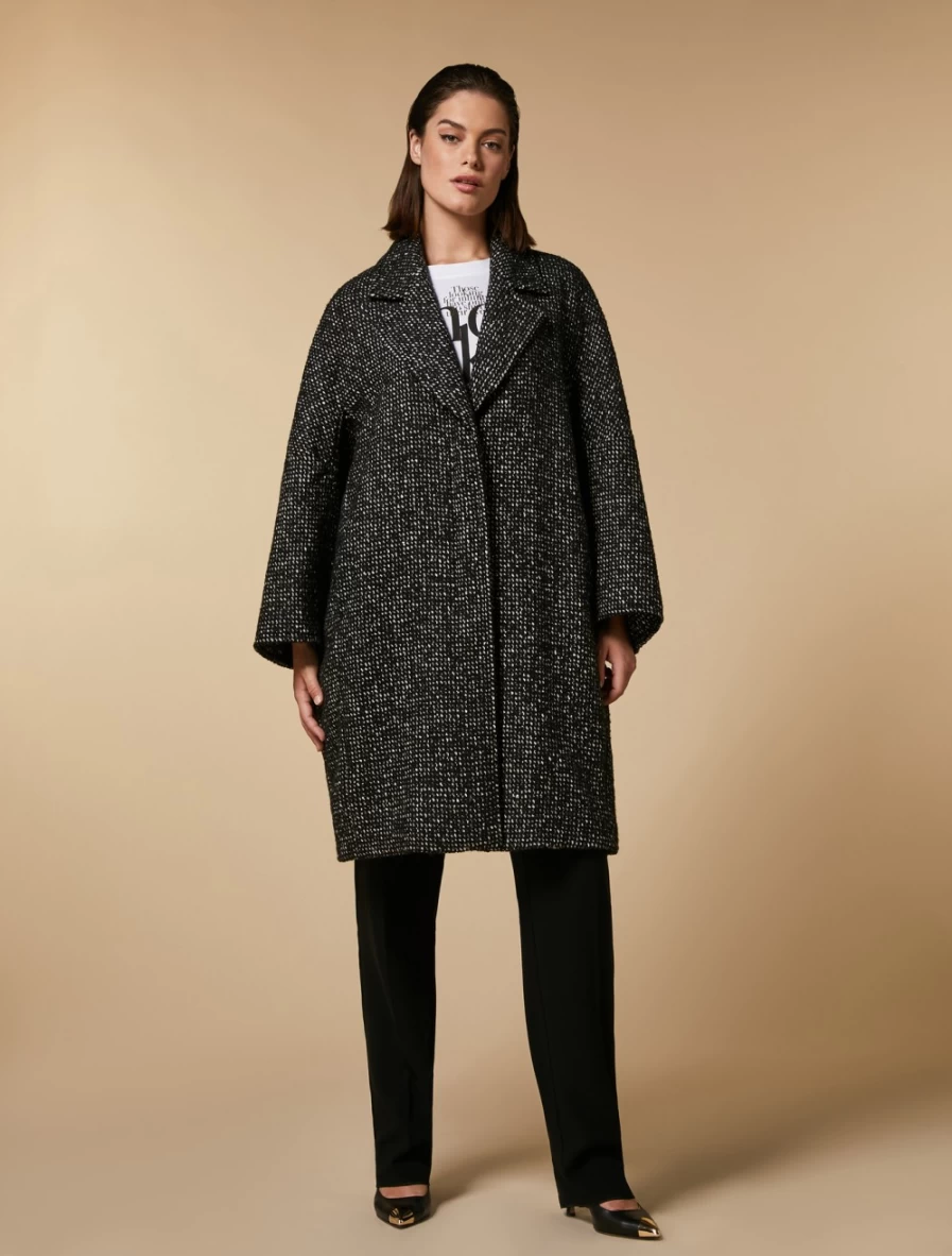 "Marina Rinaldi Women's Black Tweed Coat – Classic Elegant Outerwear"