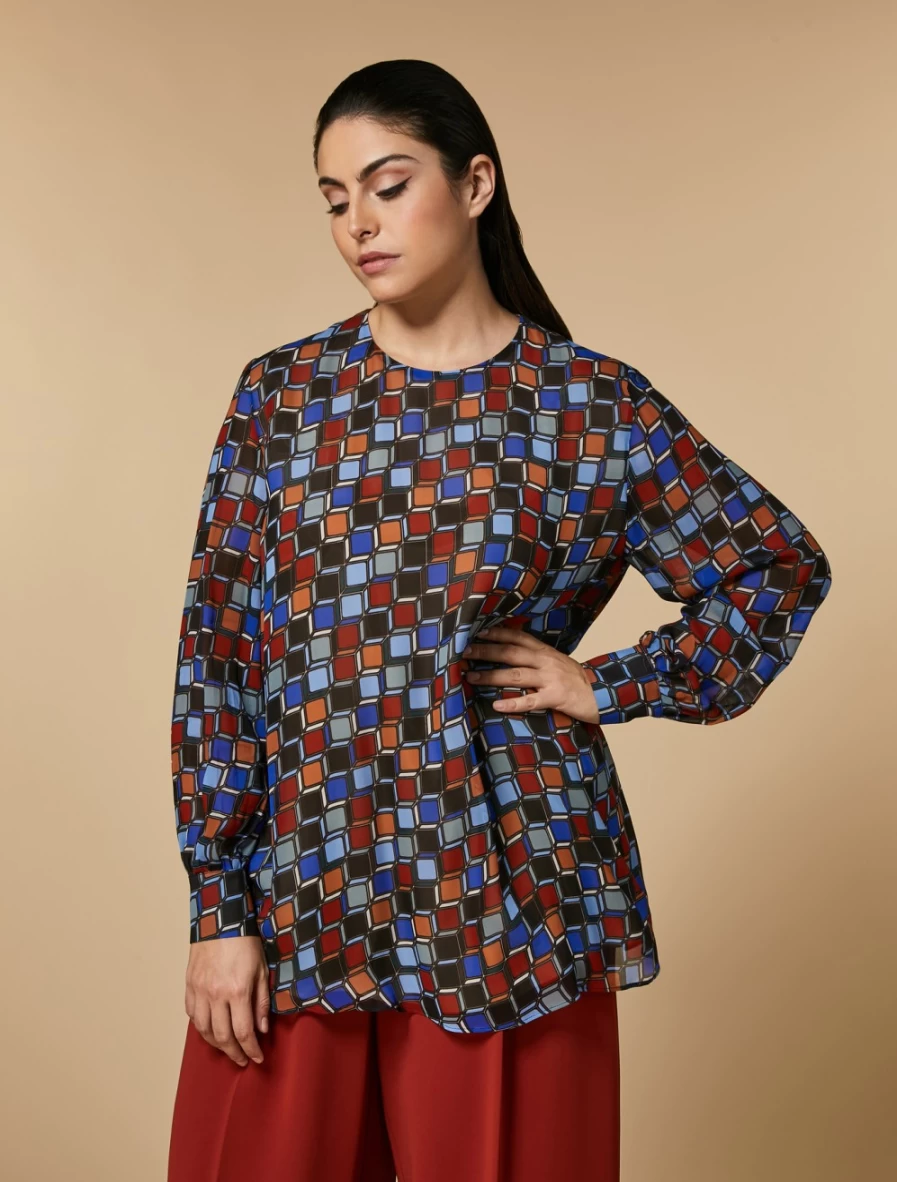 "Marina Rinaldi Women's China Blue Printed Georgette Tunic Top"