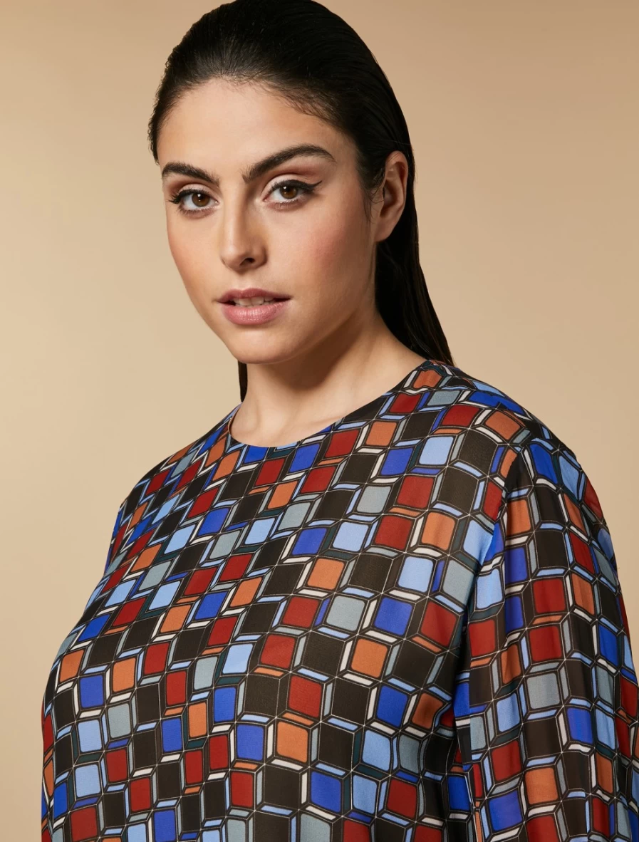 "Marina Rinaldi Women's China Blue Printed Georgette Tunic Top"