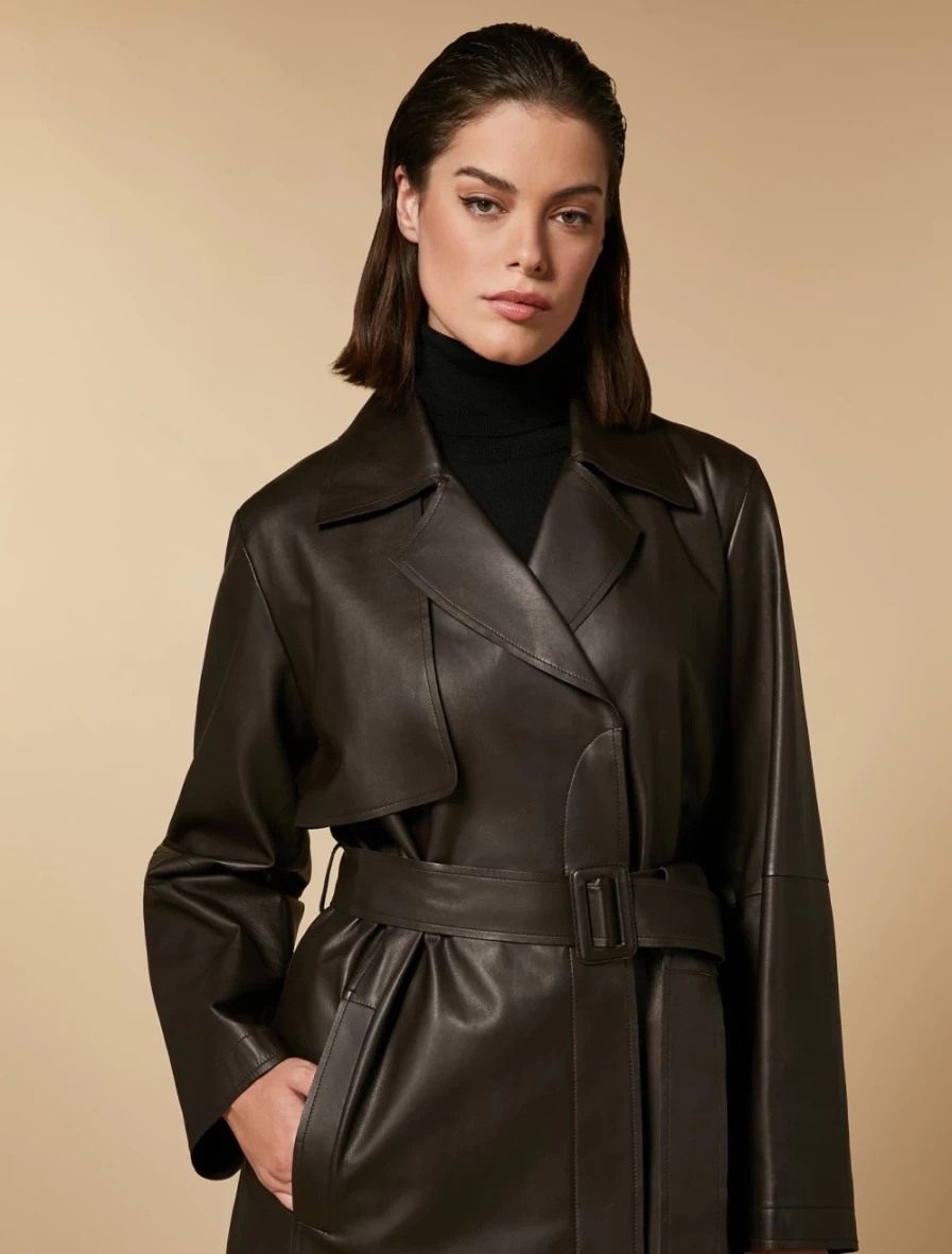 Marina Rinaldi Women's Dark Brown Nappa Leather Duster Coat | Premium Long Trench Coat