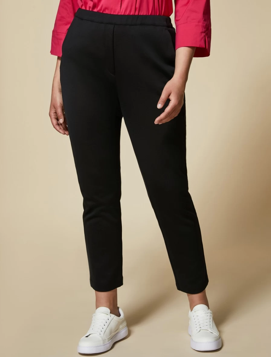 Marina Rinaldi Women's Black Cotton-Nylon Jersey Trousers