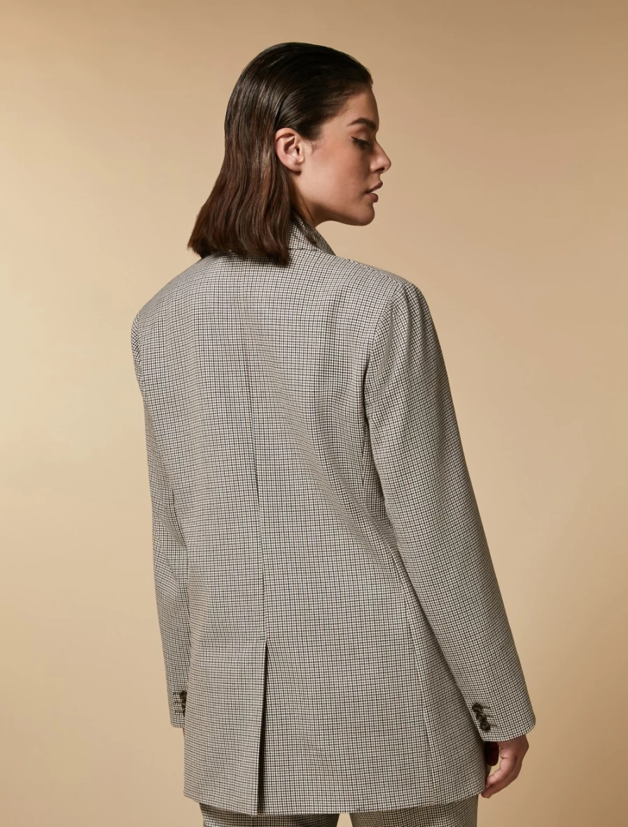 Marina Rinaldi Women's Dark Beige Chequer-Patterned Blazer Jacket