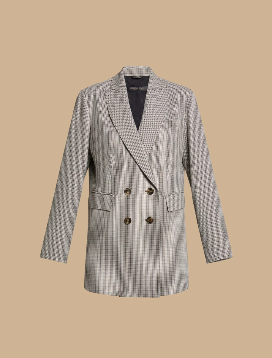 Marina Rinaldi Women's Dark Beige Chequer-Patterned Blazer Jacket