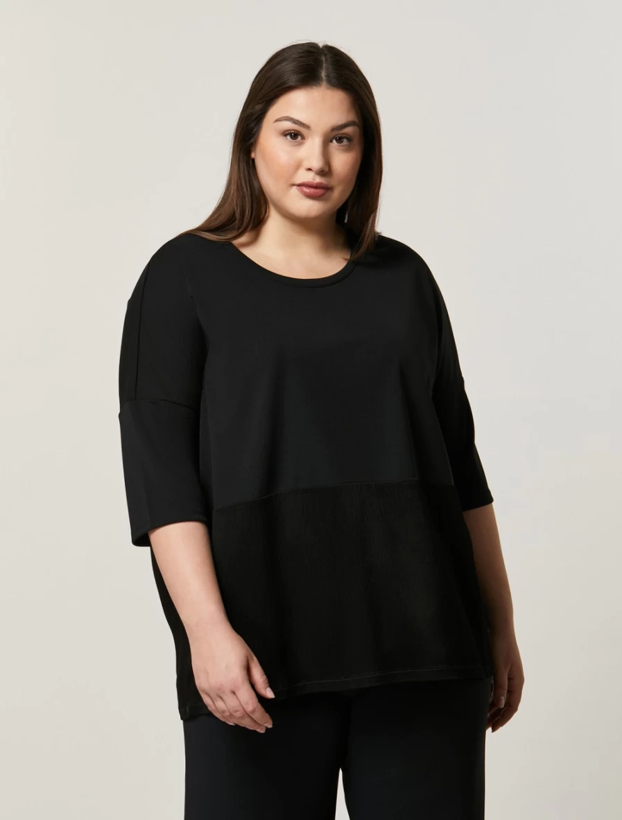 "Marina Rinaldi Women's Black Cotton Interlock Jersey T-Shirt"