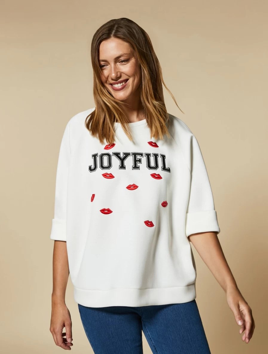Marina Rinaldi Women's White Scuba Jersey Sweatshirt - Comfortable & Stylish Knit Top