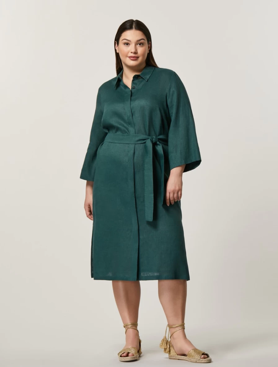 Marina Rinaldi Women's Dark Green Pure Linen Shirt – Eco-Friendly Comfort Fit