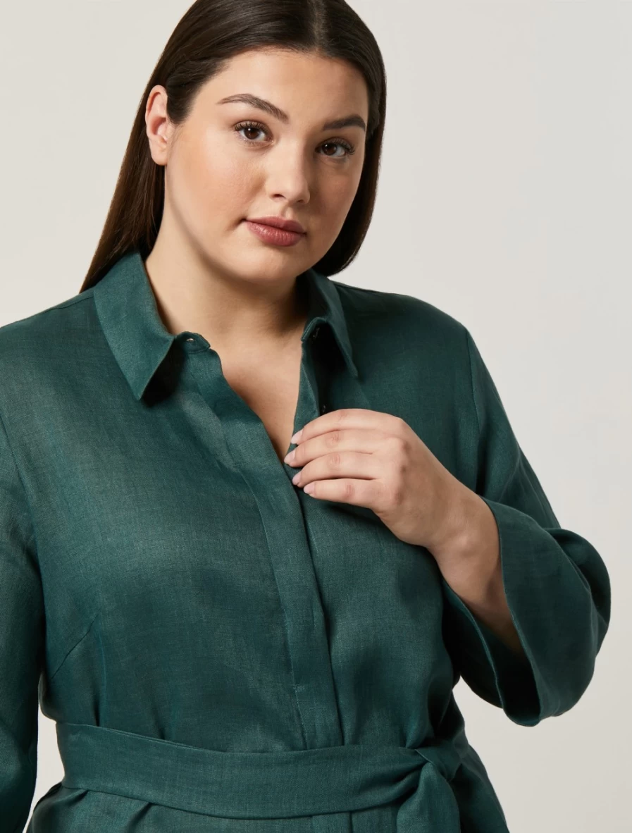 Marina Rinaldi Women's Dark Green Pure Linen Shirt – Eco-Friendly Comfort Fit