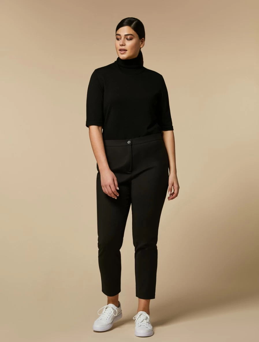 Marina Rinaldi Women's Black Cotton-Blend Trousers