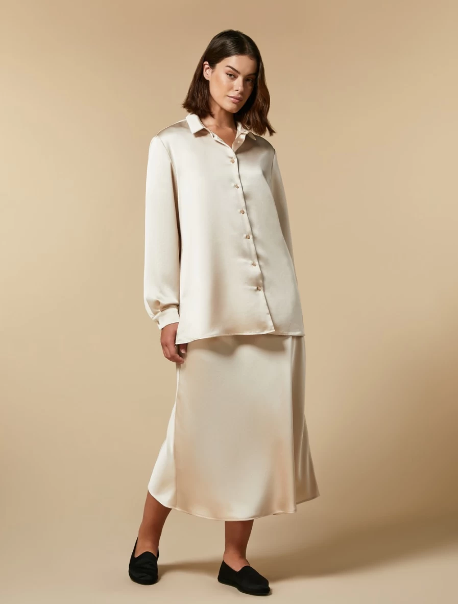 Marina Rinaldi Women's White Satin Midi Skirt - Elegant Knee-Length Style
