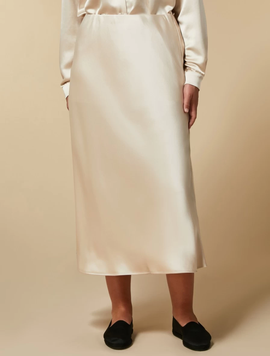 Marina Rinaldi Women's White Satin Midi Skirt - Elegant Knee-Length Style