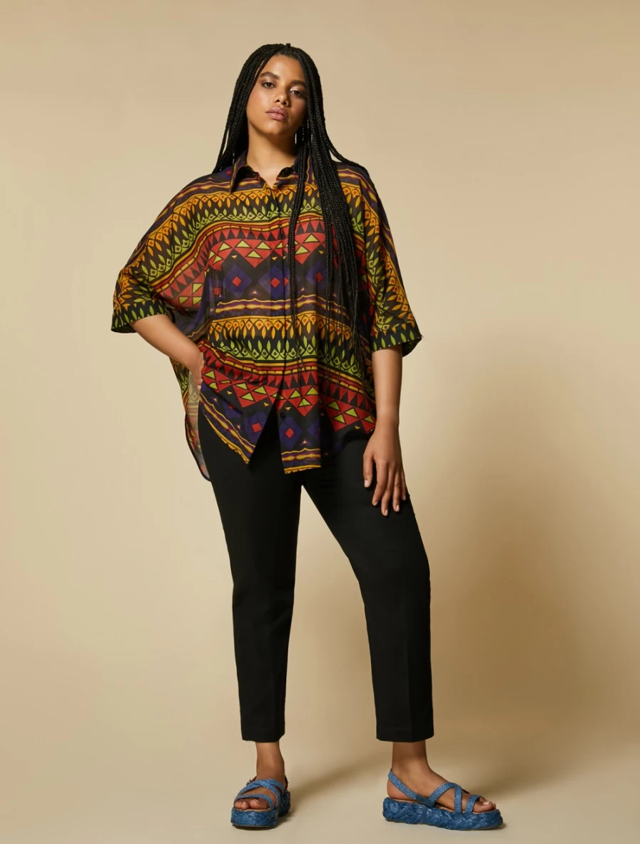 "Marina Rinaldi Women's Black Cotton Cady Trousers"