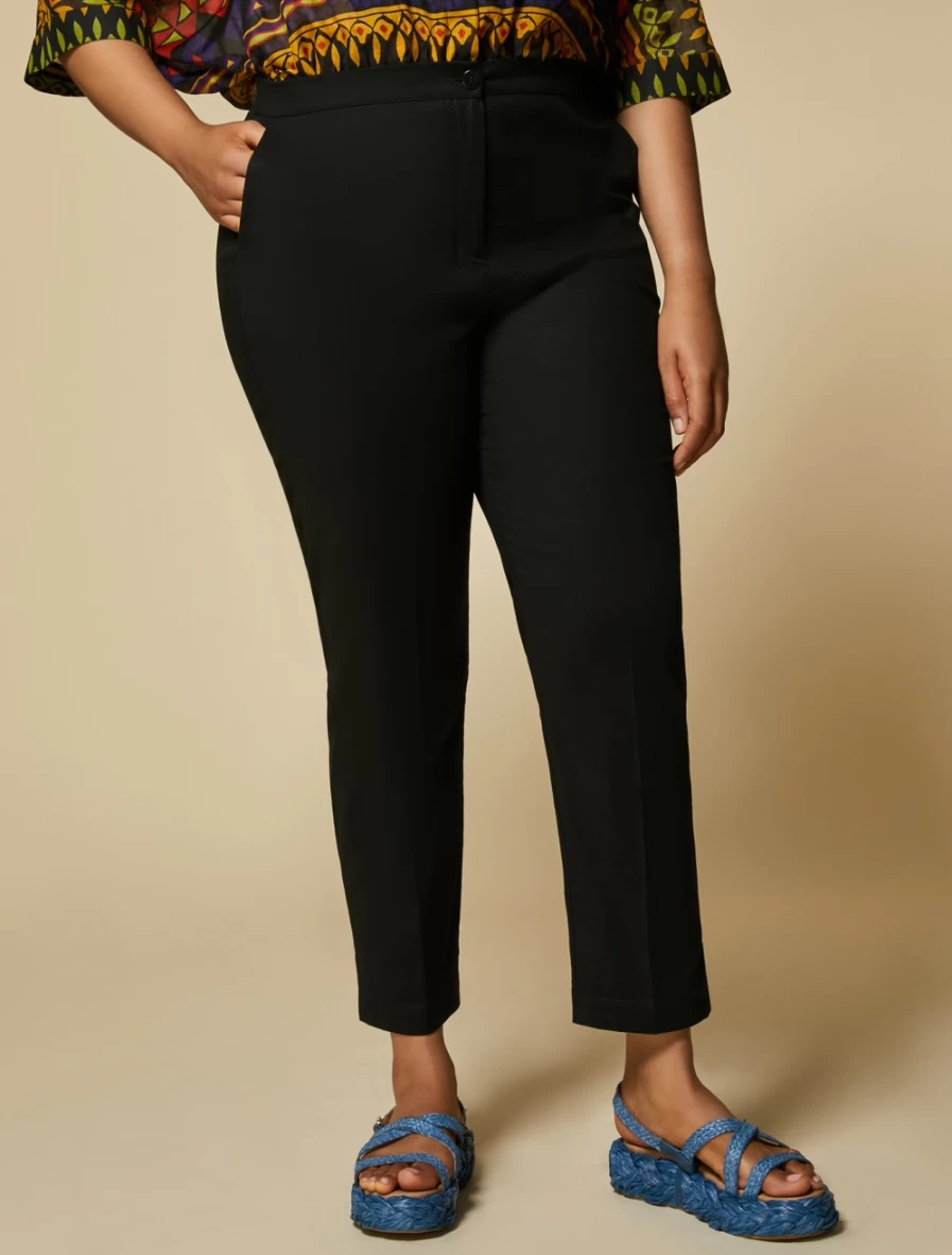 "Marina Rinaldi Women's Black Cotton Cady Trousers"