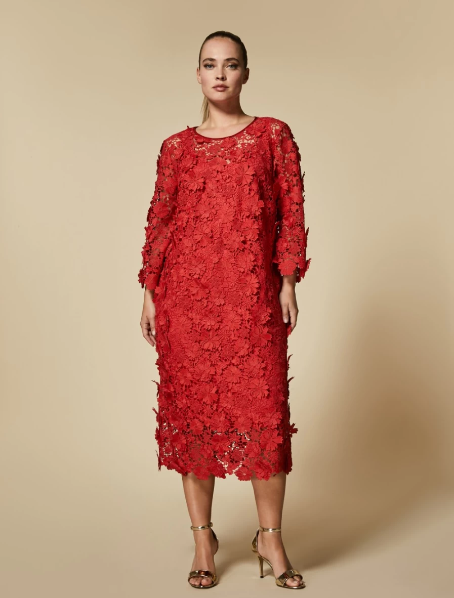 Marina Rinaldi Women's Red Macramé Lace Sheath Dress