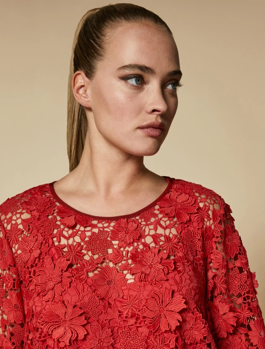 Marina Rinaldi Women's Red Macramé Lace Sheath Dress
