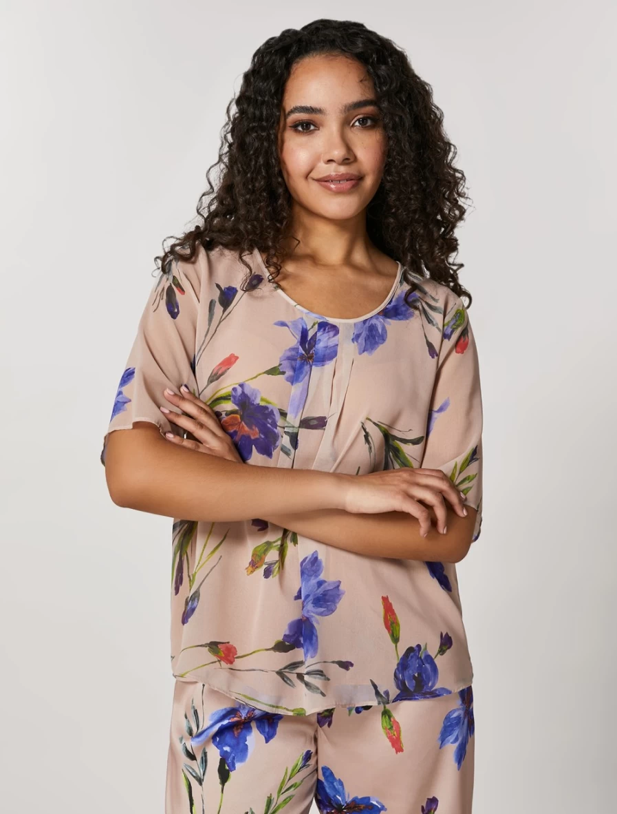"Marina Rinaldi Women's Beige Printed Georgette Top"
