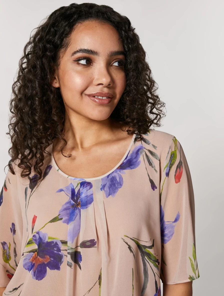 "Marina Rinaldi Women's Beige Printed Georgette Top"