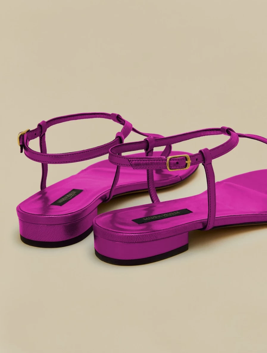Marina Rinaldi Women's Fuchsia Laminated Leather Sandals | Stylish & Comfortable