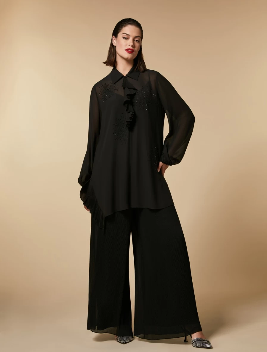 Marina Rinaldi Women's Black Pleated Georgette Trousers