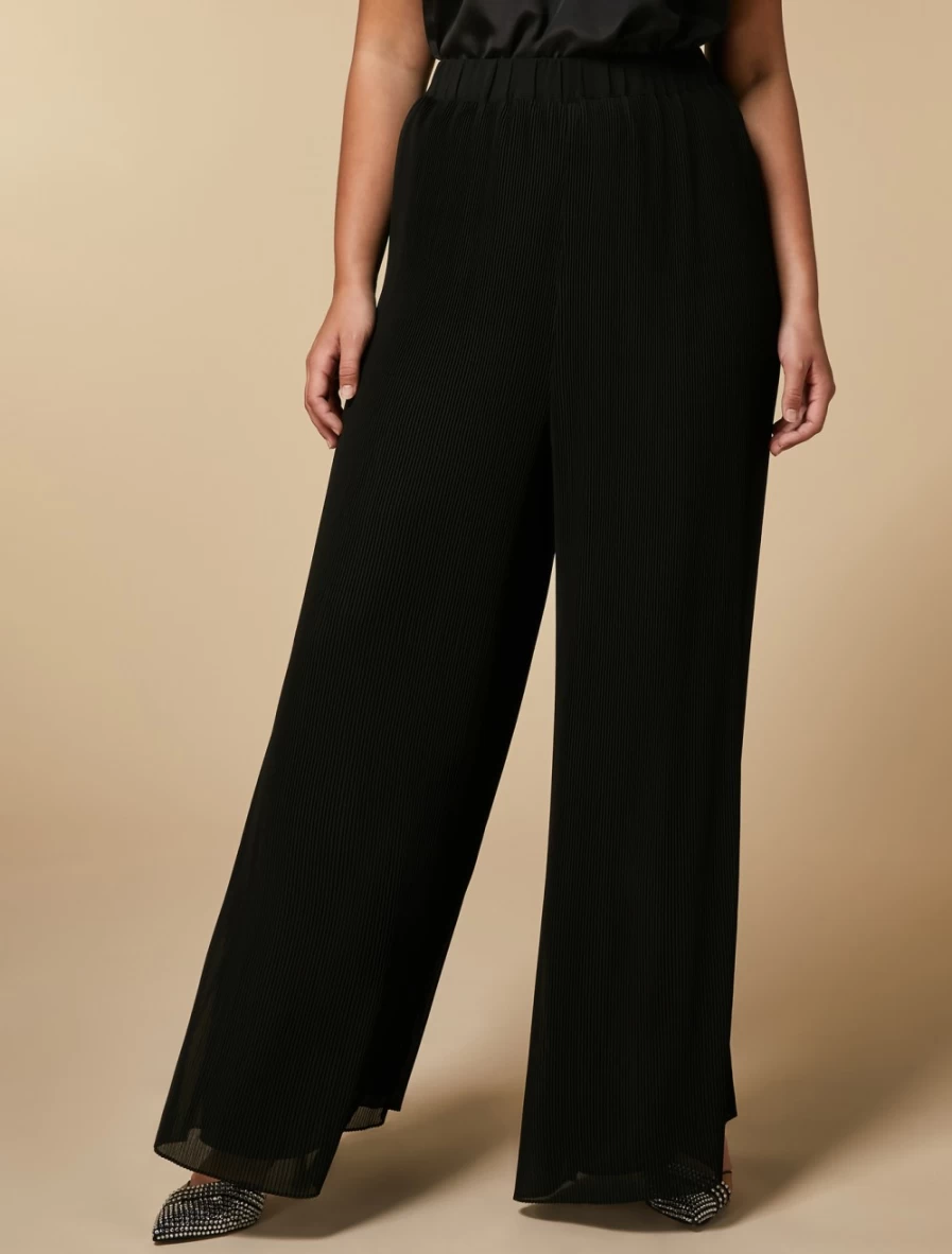 Marina Rinaldi Women's Black Pleated Georgette Trousers