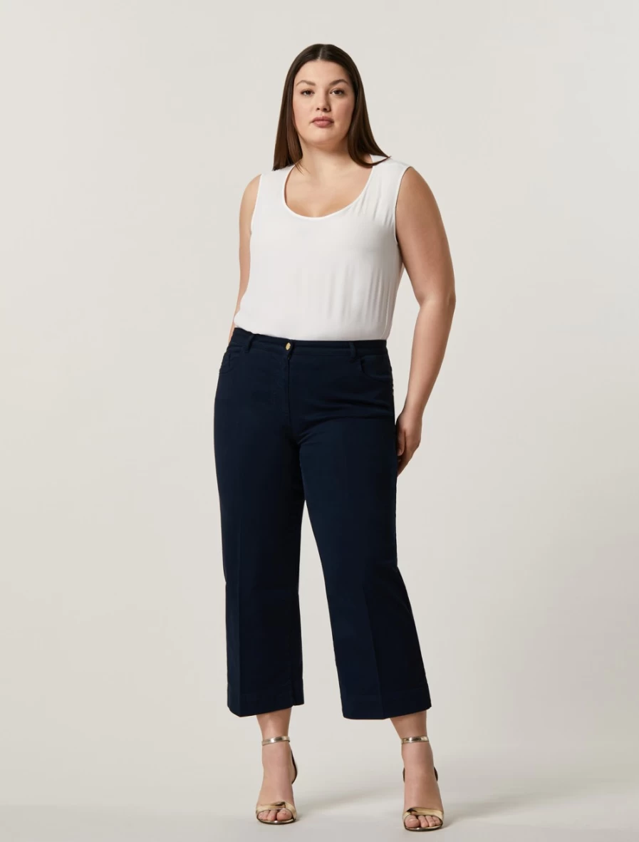 "Marina Rinaldi Women's Dark Navy Cotton Cropped Trousers"