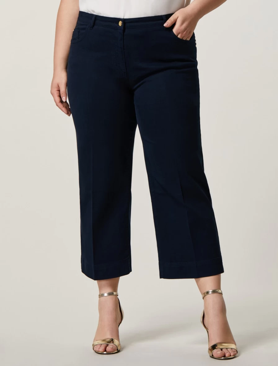 "Marina Rinaldi Women's Dark Navy Cotton Cropped Trousers"