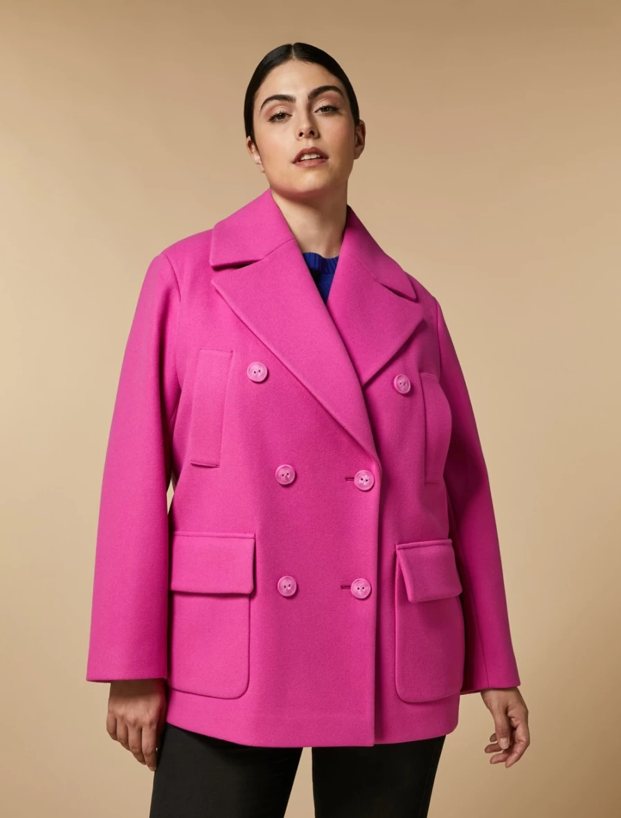 Marina Rinaldi Women's Fuchsia Jersey Cloth Pea Coat