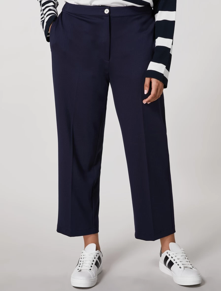 Marina Rinaldi Women's Dark Navy Jersey Trousers - Comfortable Stretch Fit Casual Pants
