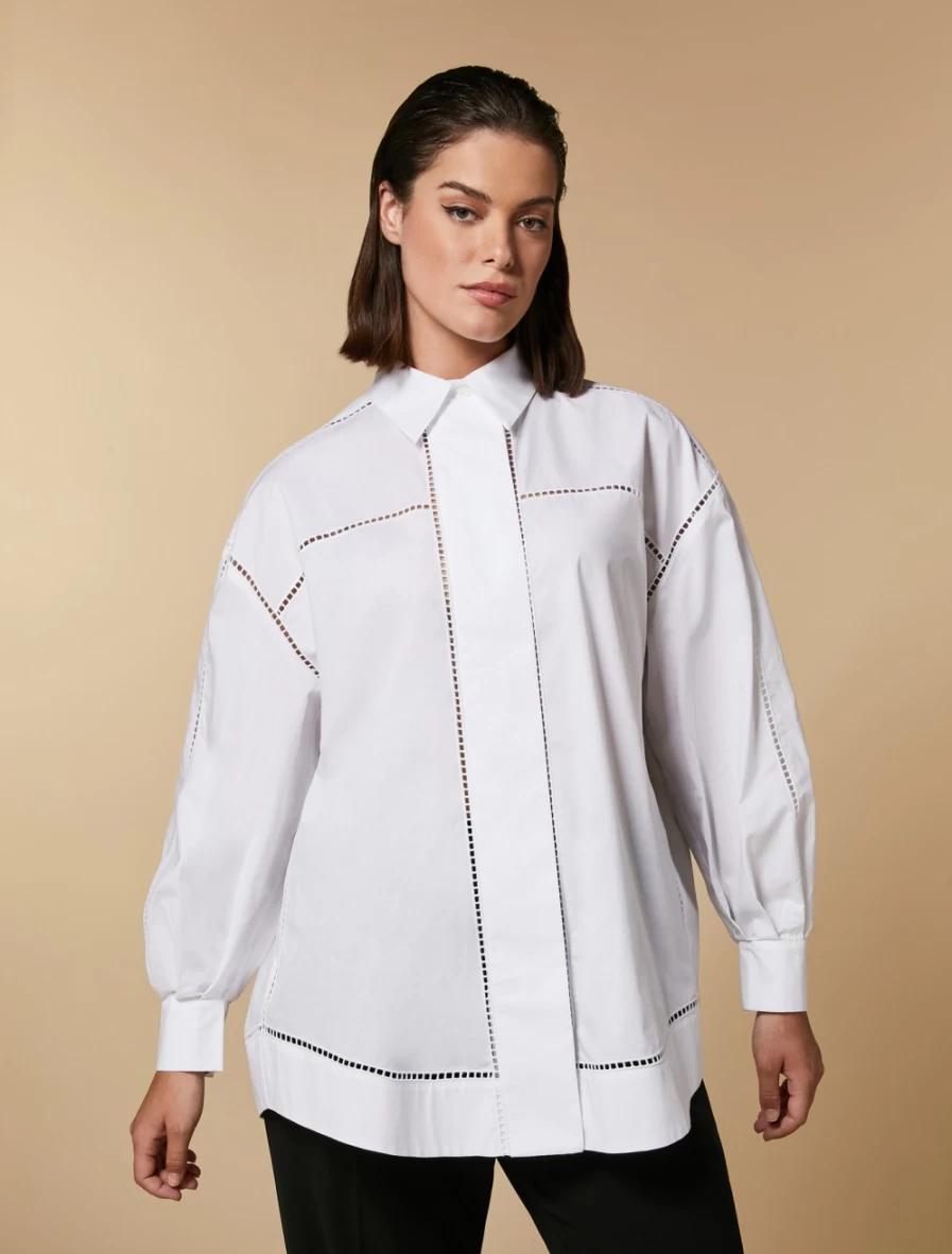 Marina Rinaldi Women's White Embroidered Poplin Tunic Top