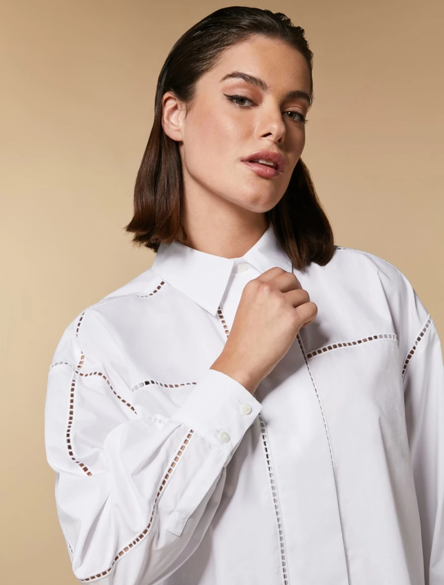 Marina Rinaldi Women's White Embroidered Poplin Tunic Top