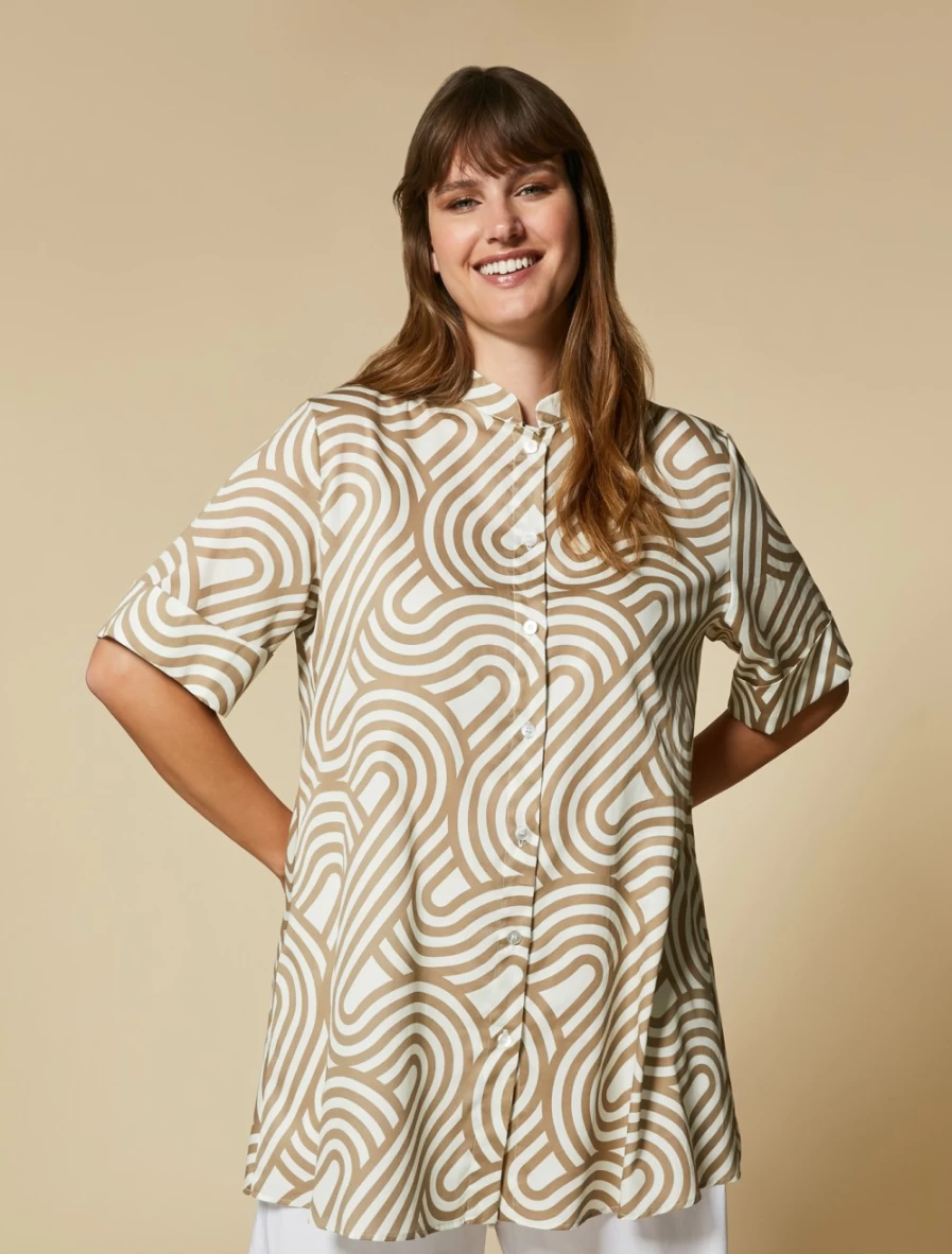 Marina Rinaldi Women's Sand Printed Poplin Tunic Top