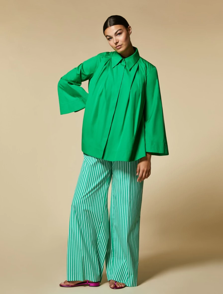 "Marina Rinaldi Women's Green Cotton Poplin Trousers | Classic Comfort & Style"