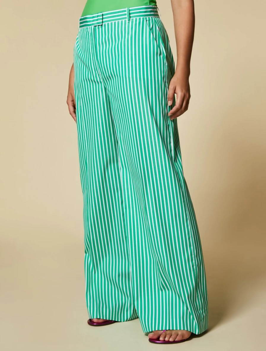 "Marina Rinaldi Women's Green Cotton Poplin Trousers | Classic Comfort & Style"