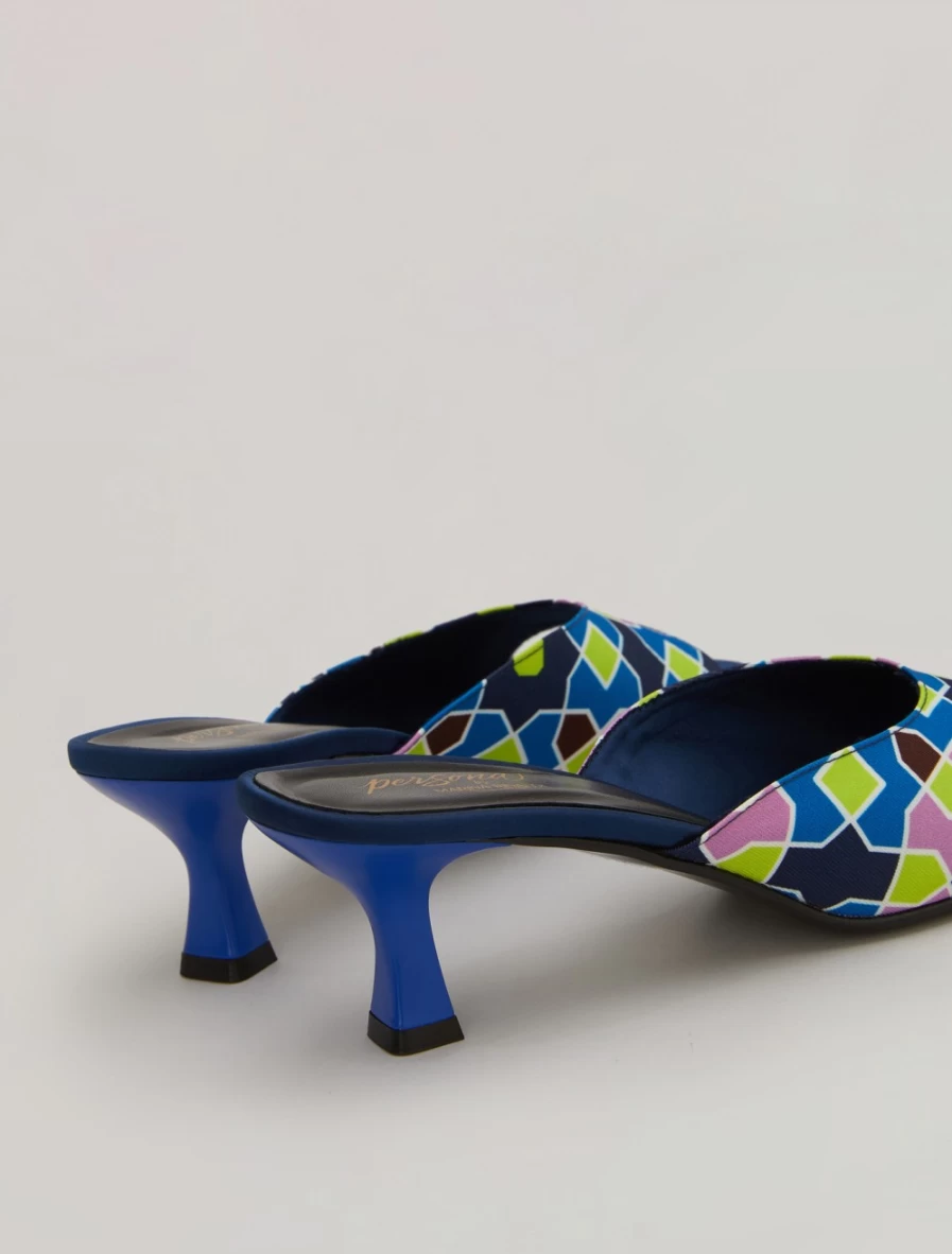 Marina Rinaldi Women's China Blue Printed Twill Mules Loafers